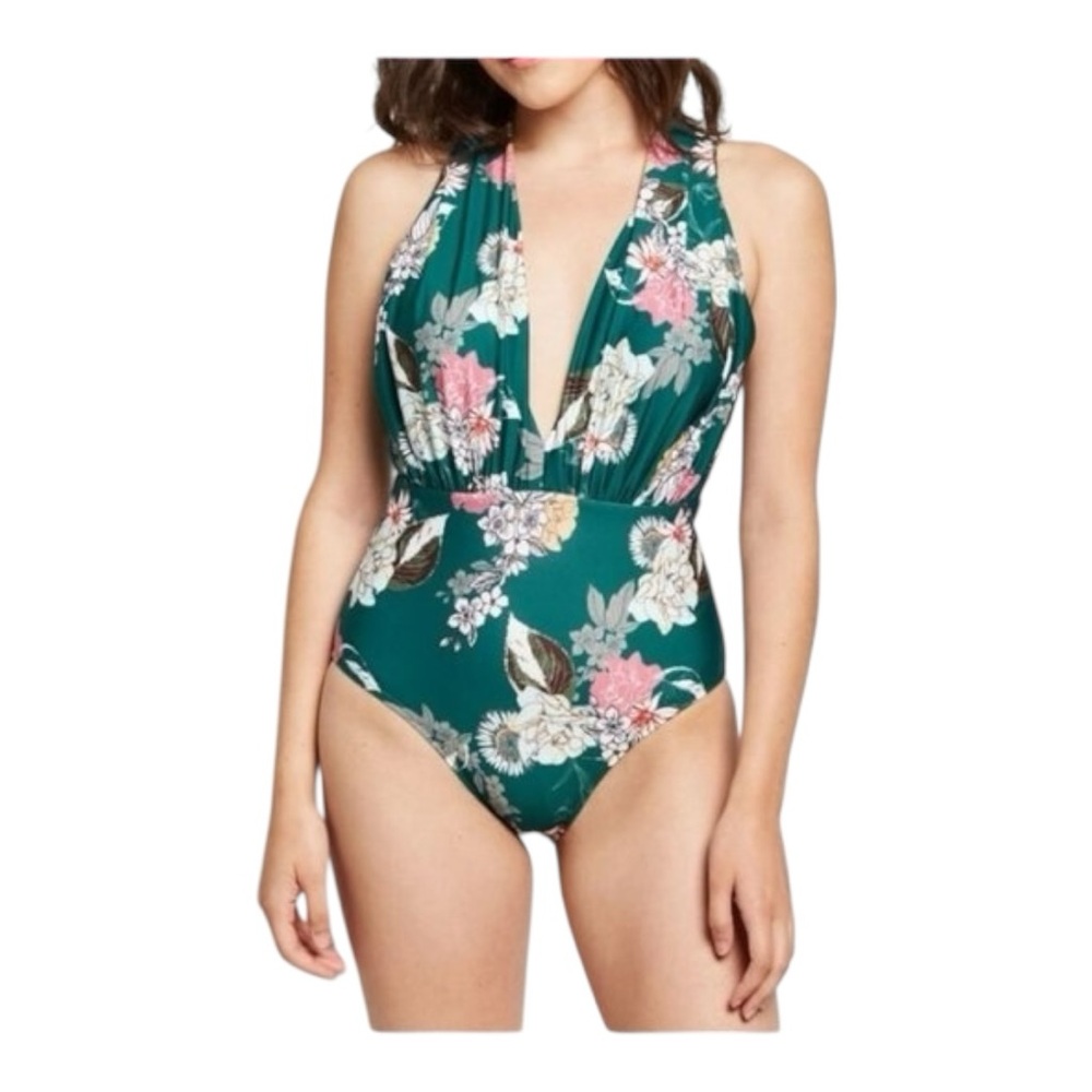 ModCloth Reese Green Floral One Piece Swimsuit Retro size  Large